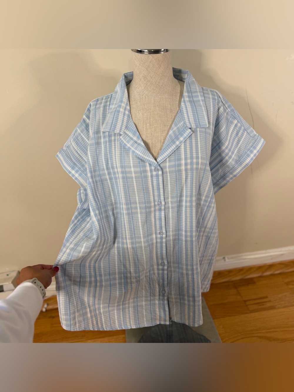Lucky Brand Cotton Relaxed Boxy Striped Plaid Shirt Blue XL Coastal Buttons